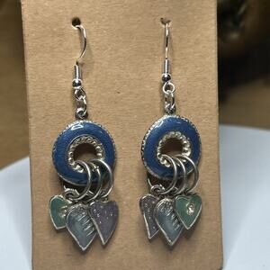 Silver toned Heart Charm Dangle Earrings for Pierced Ears